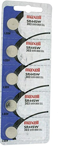 Maxell 303 / SR44SW 1.5V Button Battery- Watch Battery - 5 Pieces
