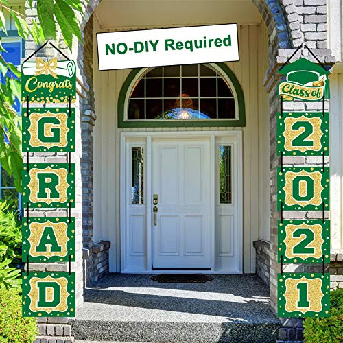 2021 Graduation Banner Green Graduation Party Decoration Porch Sign Grad Party Supplies- Class of 2021 Congrats Grad for College- High School -Green-