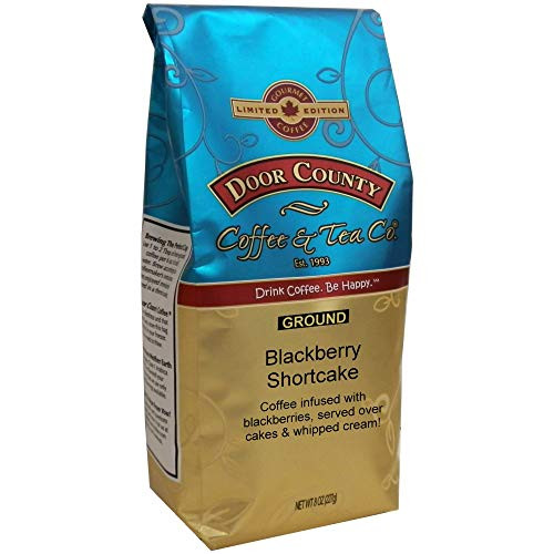 Door County Coffee- Spring  and  Summer Seasonal Blend- Blackberry Shortcake- Blackberry Shortcake Flavored Coffee- Medium Roast- Ground Coffee- 8 oz Bag