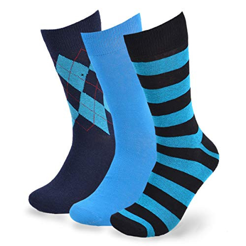 BG Premium Dress Socks for Men. Classic and Formal Apparel Patterned Socks- 3 Pair Set with a Gift Box - Turquoise Pattern