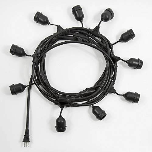 Outdoor LED String Lights String -Bulbs not Included- for LED and Incandescent Bulbs- 10 Sockets- Heavy-Duty Weatherproof