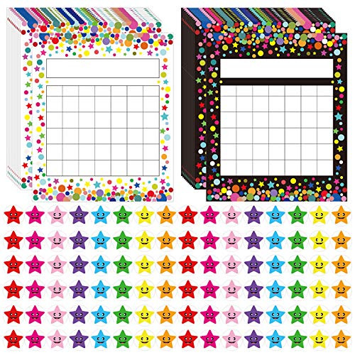 Pack of 66 Incentive Chart with 2080 Reward Star Stickers for Kids Students Classroom Behavior- Confetti Theme
