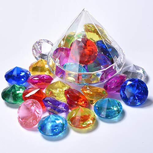 Hercugifts Diving Gem Pool Toy 10 Big Colorful Diamonds Set with Big Diamond Box Summer Swimming Gem Diving Toys Set Dive Throw Toy Set Underwater Swimming Toy for Pool Use Treasures Gift Sets