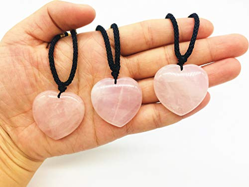 Ripple Stream Pink Rose Heart Quartz Crystal Healing Chakra Pendant Hand Braided Necklace Protection Negative Energy Cleanser Natural Stress Aid Soothe Mind Emotions -Rose Heart-