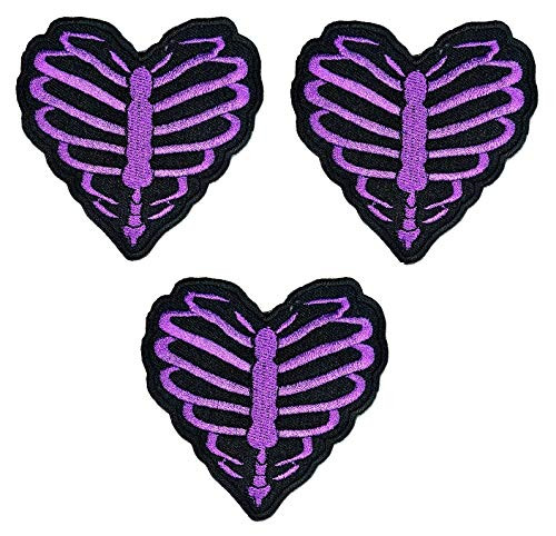 Umama Patch Set of 3 Cute Skeleton Heart Embroidered Patch Purple Skeleton Rib Cage Heart Cartoon Kids Sew Iron On Patches Clothes Dress Plant Hat Jeans Sewing Applique DIY Accessory Umama Patch Set of 3 Cute Skeleton Heart Embroidered Patch Purple Skeleton Rib Cage Heart Cartoon Kids Sew Iron On Patches Clothes Dress Plant Hat Jeans Sewing Applique DIY Accessory