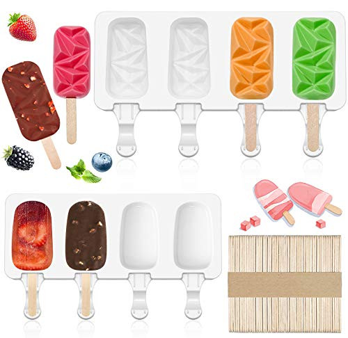 Popsicle Molds Set- 2 Pack 4 Cavities Large Diamond Shaped Silicone Ice Pop Molds with 50 Wooden Sticks- Homemade Popsicle Maker Ice Cream Mold Oval Cakesicle Molds for DIY Ice Popsicle Popsicle Molds Set- 2 Pack 4 Cavities Large Diamond Shaped Silicone Ice Pop Molds with 50 Wooden Sticks- Homemade Popsicle Maker Ice Cream Mold Oval Cakesicle Molds for DIY Ice Popsicle