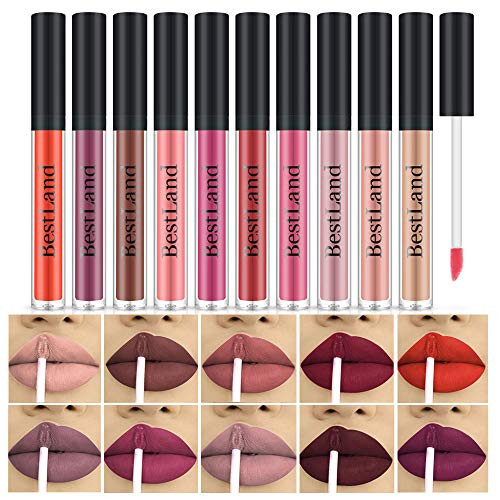 10 Colors/Set Matte Liquid Lipsticks - Matte Liquid Lip Gloss Lip Sticks Cosmetic Waterproof Long Lasting Non-Stick Cup Makeup Lipstick Gift Set