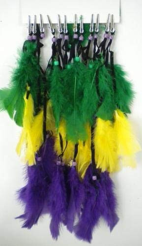 Purple- Green and Gold Feather Hair Clip -Dozen-