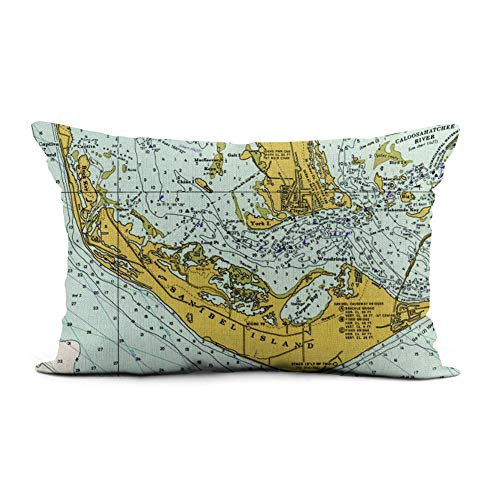 Topyee Throw Pillow Cover 12x20 Inch Captiva Sanibel Island Florida Vintage Nautical Chart Antique Estero Home Decor Pillowcase Lumbar Pillow Case Cushion Cover for Sofa Couch Bed