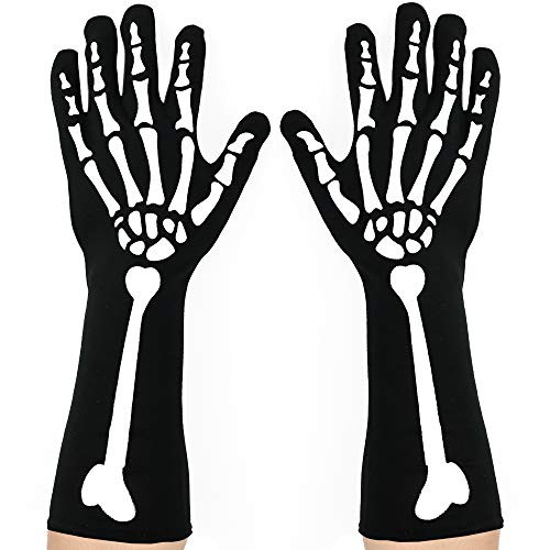 Skeleteen Bone Hand Skeleton Gloves - Skeleton Accessories Stretch Elbow Gloves for Adults and Kids