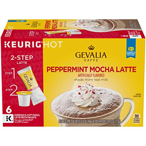 GEVALIA Peppermint Mocha Latte, Espresso K-CUP Pods and Latte Froth Packets, 6 Count