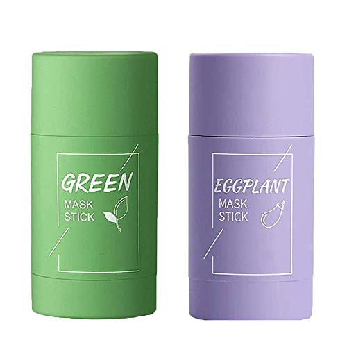 Green Tea/Eggplant Purifying Clay Stick Mask- Face Moisturizes Oil Control Blackhead Remover Acne Deep Cleansing-Oil Control Eggplant Solid Fine Improves Texture of The Skin -Green TeaPlusEggplant-