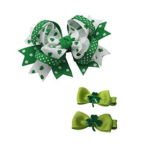 2 PCS St. Patrick's Day Shamrock Green Hair Bows Alligator Clips-601- -W-