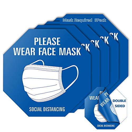 Double Sided-5 Pack 10inch Face Mask Required Sign.Peel  and  Stick Vinyl- Window Glass Or Floor Signage Public Safety Decal-Social Distancing Decals. Please Wear Face Mask Sign- Large