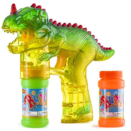 Prextex Dinosaur Bubble Gun Shooter Light Up Bubbles Blower with LED Flashing Lights and Sounds Dinosaur Toys for Kids- Toys Boys and Girls.