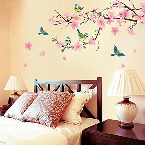 Dingoo Flower Peach Blossom Tree Branch Instant Wall Decal Sticker for Living Room Bedroom Dingoo Flower Peach Blossom Tree Branch Instant Wall Decal Sticker for Living Room Bedroom