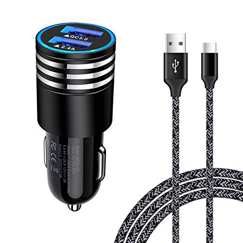 Fast USB C Car Charger for Samsung Galaxy S21 5G/S21 Ultra/S20 Plus/S20 S10Plus S10e S9 Note 21 20 A10 A21 A31 A51 A11 A71-Moto G Play G Power G Stylus 2020 2021 G7-Quick Charge Car PlugPlus6ft Type C Cable