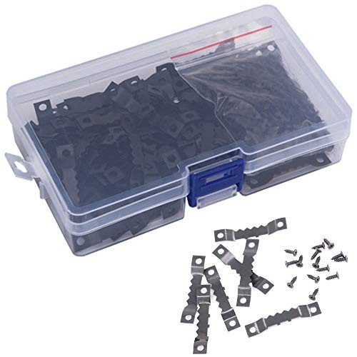 Amerlery Sawtooth Picture Hangers-100 Pcs Small Saw Tooth Picture Hangers- Steel Picture Hanging kit Double Hole with Screws for Picture Painting Frame-Perfect for Home Decoration -Pic02_100PCS-