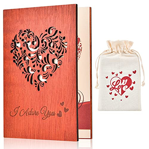 Giiffu Heart Wood Card- Wooden Greeting Cards for Father's Day- Valentines Day Cards- Anniversary Card- Birthday Card- -Mother's Day - Gifts for Wife- Him- Or Her