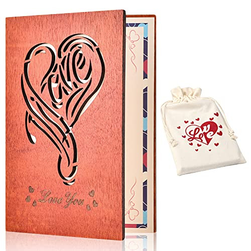 Giiffu Handmade Wood Greeting Card- Father's Day Gift Idea Card with Gift Box - Anniversary- Gifts for Wife- Him- Or Her- Or Just Because
