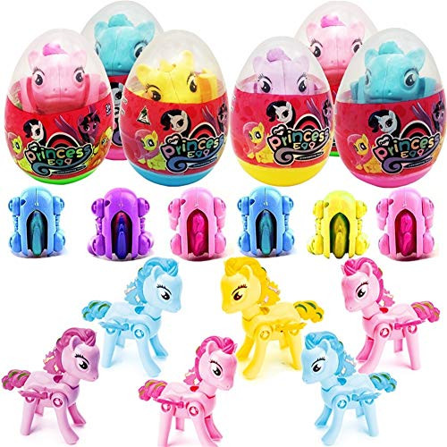 6 Pack Pre Filled Jumbo Deformation Easter Eggs with Unicorn Pony Toys- 3.4 inches Filled Eggs for Easter Egg Hunt- Basket Stuffers Filler- Classroom Prize Supplies