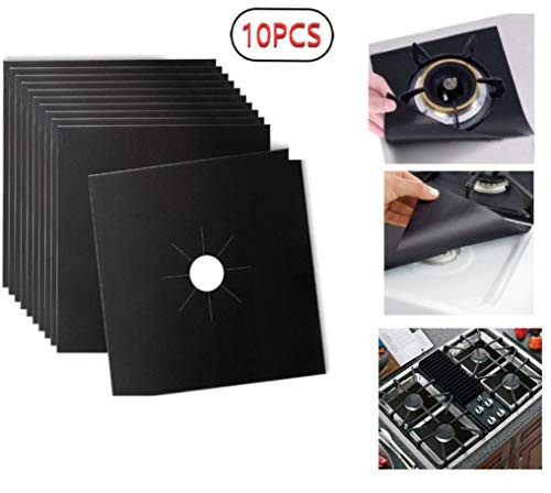 10 Pack Reusable Gas Stove Burner Covers | Non-stick Stovetop Burner Liners Gas Range Protectors for Kitchen- Size 10.6 x 10.6-Thickness 0.2mm | Cuttable | Dishwasher Safe | Easy to Clean