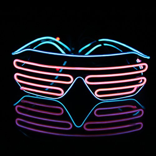 Light Up EL Wire Neon Shutter Glasses Flashing LED Rave Sunglasses for 80s- EDM- Parties Decorations-BluePlusPink-