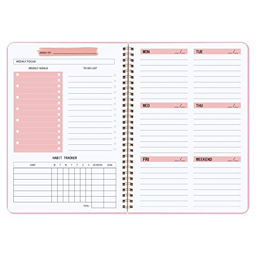 Undated Weekly Planner- Weekly Goals Notebook- A5 To Do List Planner- Habit Tracker Journal with Spiral Binding- Tracker and Goal Planner- 5.7 x 8.0 inches