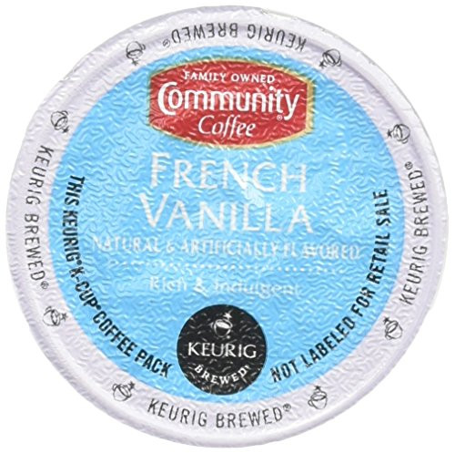 Community Coffee French Vanilla Flavored 12ct Single Serve Coffee Pods, Medium Roast, Compatible with Keurig K-cup brewers.