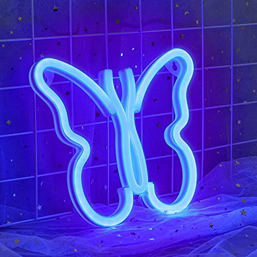 ifreelife Butterfly Neon Signs LED Night Light USB Charging/Battery Operated Neon Wall Lights Neon Decorative Lights for Home Bedroom Bar/Christmas/Wedding/Birthday Party -Blue-