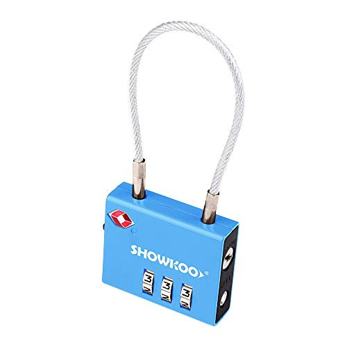 SHOWKOO TSA Approved Luggage Locks- Travel Lock- Re-settable Combination with Alloy Body- Small and Lightweight Cable Locks Blue SHOWKOO TSA Approved Luggage Locks- Travel Lock- Re-settable Combination with Alloy Body- Small and Lightweight Cable Locks Blue