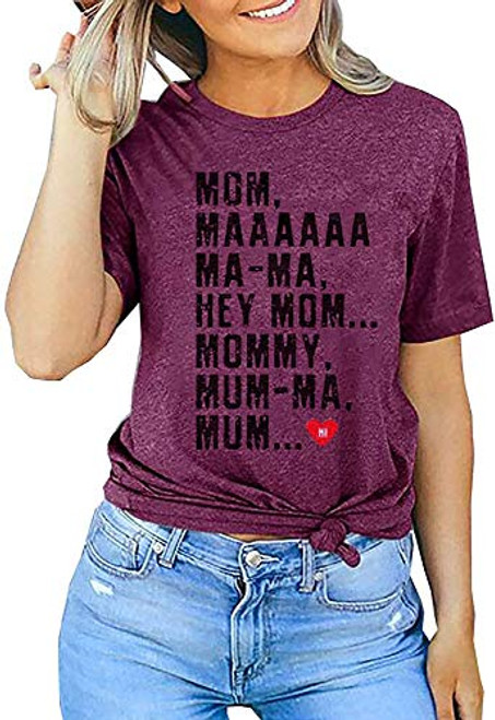 TIXOM Womens Mother's Days Shirt Funny Mom Letter Printing Short Sleeve Hey Mom Casual Graphic Tee Mama T-Shirt Tops -Purple- X- Large- TIXOM Womens Mother's Days Shirt Funny Mom Letter Printing Short Sleeve Hey Mom Casual Graphic Tee Mama T-Shirt Tops -Purple- X- Large-