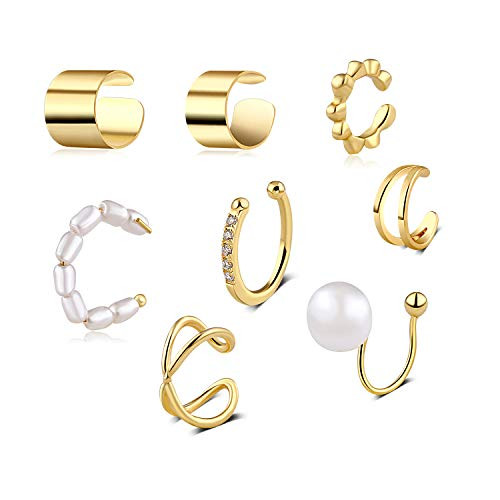 YSTIME 8 Pcs Non Piercing Cartilage Ear Cuffs Sets for Women- Cute Cartilage Ear Clips Sets for Teen Girls- 18K Gold Plated Fake Cartilage Helix Earring for Girls Size Adjustable Gold Tone