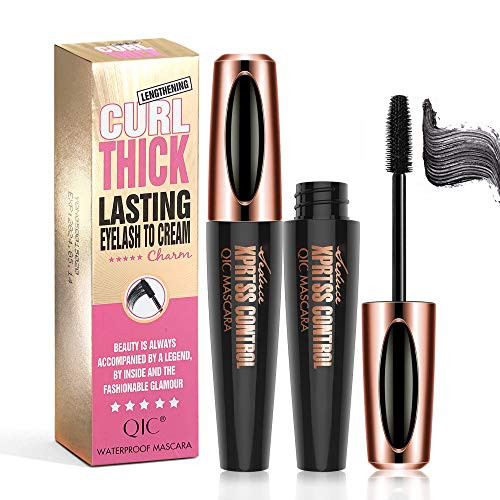 2PCS 4D Silk Fiber Lash Mascara Smudge-Proof Waterproof Mascara Long Lasting Hypoallergenic Voluminous Mascara Black Volume and Length
