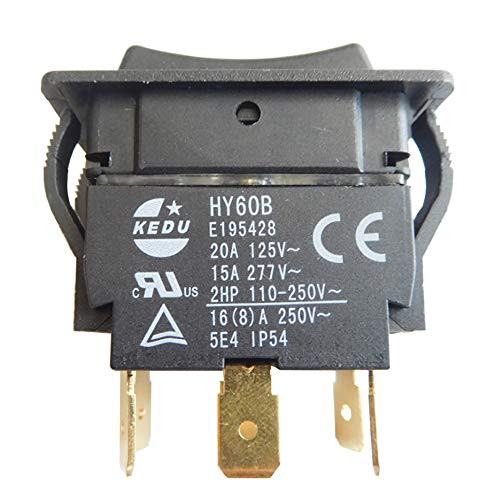 KEDU HY60B 6Pins Push Button Switch On-Off-On Rocker Switches for Electric Tool and Machine Tool Equipment AC 125V 20A 250V 16(8) A 110-250V 2HP IP54 5E4 CE TUV
