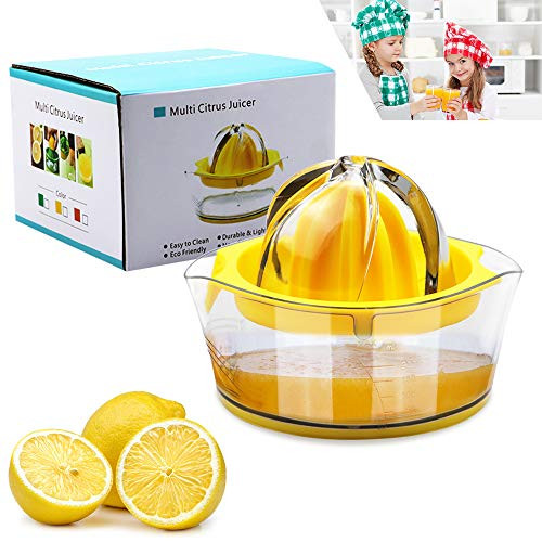 Vanleonet Lemon Squeezer Citrus Juicer with Strainer-Hand Juicer Citrus Lemon Orange juicer Fruit Juicer Lime Press Manual Juicer Squeezer with Built-in Measuring Cup -Yellow-