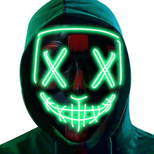 Poptrend Halloween Mask LED Light up Mask for Festival Cosplay Halloween Costume Masquerade Parties-neon Green-