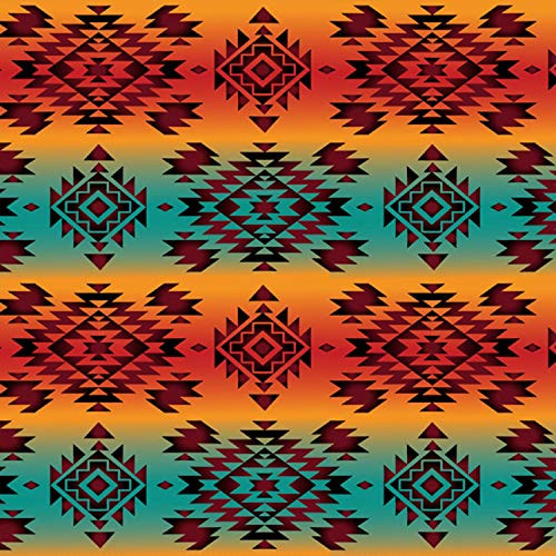 David Textiles Native American Themed Tribal Mystic Coral/Teal Premium Quality 100 percent Cotton Fabric by 1/2 of a Yard.