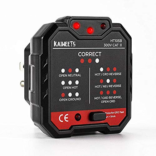Outlet Tester 48-250V- GFCI Tester CAT II 300V- Receptacle Tester 3 Prong Circuit Analyzer with 7 Visual Indications for Home  and  Professional Use