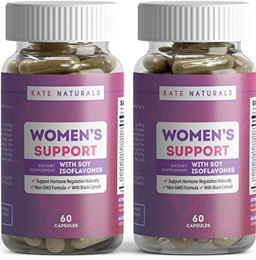 Menopause Relief Supplement with Soy Isoflavones and Black Cohosh by Kate Naturals. Promotes Hormone Balance- Reduces Mood Swings- -60 Capsules x 2 Bottles- Menopause Relief Supplement with Soy Isoflavones and Black Cohosh by Kate Naturals. Promotes Hormone Balance- Reduces Mood Swings- -60 Capsules x 2 Bottles-