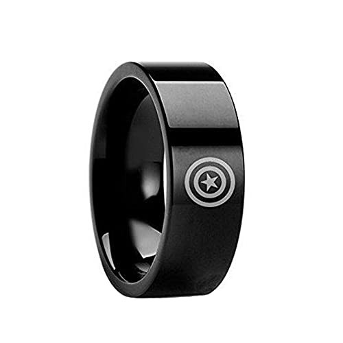 Godyce Captain America Star Shield Super Hero - 6mm Ring for Mens Boys Polished Titanium Steel Engraved Ring Jewelry - Black Size 5