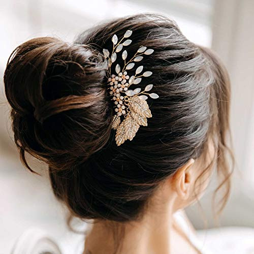 AW BRIDAL Bridal Hair Comb Opal Wedding Hair Side Comb Crystal Bridal Hair Clip Hair Pieces for Wedding Hair Accessories for Brides -Gold- AW BRIDAL Bridal Hair Comb Opal Wedding Hair Side Comb Crystal Bridal Hair Clip Hair Pieces for Wedding Hair Accessories for Brides -Gold-