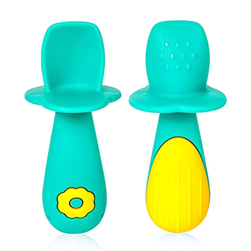 Termichy Baby Led Weaning Spoon for First Stage Self-Feeding Training 6 Months- Toddler Utensils Set Dipping Spoon -Green-