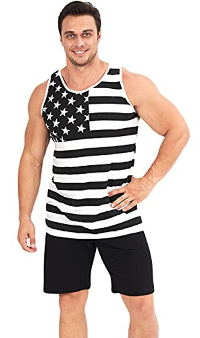 uideazone Men's Cotton Tank Top American Flag Patriotic Sleeveless T Shirt Stripe and Stars Outfits 2X-Large
