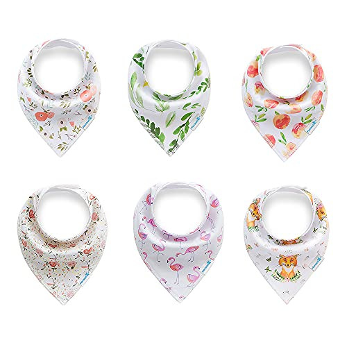 Hafmall Baby Bandana Drool Bibs for Girls- 6 Pack Baby Bibs with 2 Pacifier Clips -Spring-