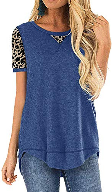 Mafulus Women Sexy Leopard Print Top Waffle Knit Tunic Shirt Crew Neck Casual Blouse Tee
