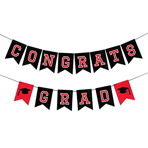 Red  and  Black Congrats Grad Banner for Graduation Decorations 2021- Graduation Banner for Graduation Party Supplies 2021- Congrats Grad Sign for 2021 Graduation Decorations