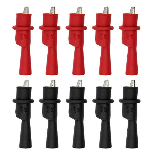 FEWASA 10PCS Push on Alligator Clips Crocodile Clamps Insulated Test Probes for Multimeter Test Leads Electrical Testing