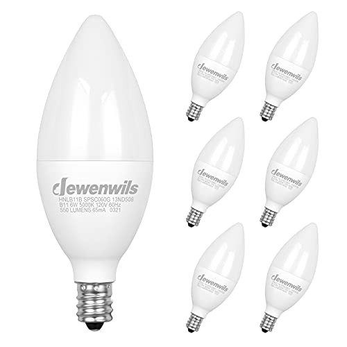 DEWENWILS E12 LED Light Bulbs-Candle Light Bulbs- 6 Watt -60 Watt Equivalent-- 550 Lumens- Daylight White 5000K- Candelabra LED Bulbs- Chandelier Light Bulbs- Non-dimmable- Pack of 6