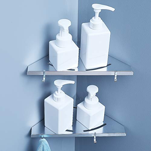 RANK Floating Corner Shelf 2-Pack Corner Shower Caddy for Bathroom Kitchen Storage Organize- No Drilling -Silver- RANK Floating Corner Shelf 2-Pack Corner Shower Caddy for Bathroom Kitchen Storage Organize- No Drilling -Silver-